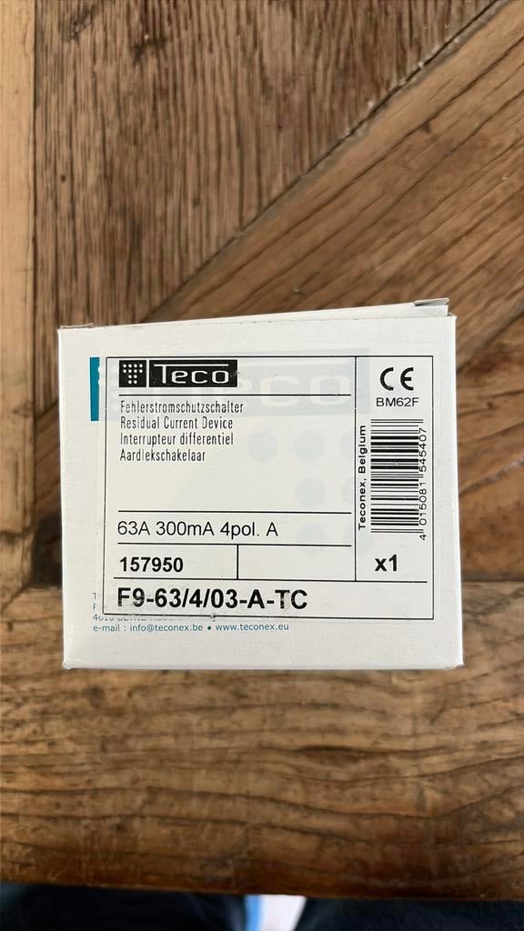 Teco Aardlekschakelaar 63A - 300mA (Hoofddifferentieel), Doe-het-zelf en Bouw, Ophalen of Verzenden, Nieuw