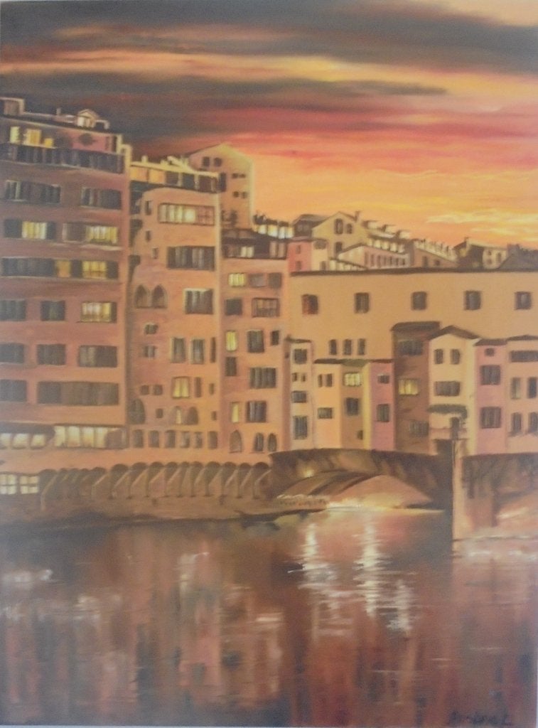 Firenze (peinture à l'huile sur toile) 60x80 cm, Peinture à l'huile, Enlèvement ou Envoi, Autres matériaux, Paysage urbain