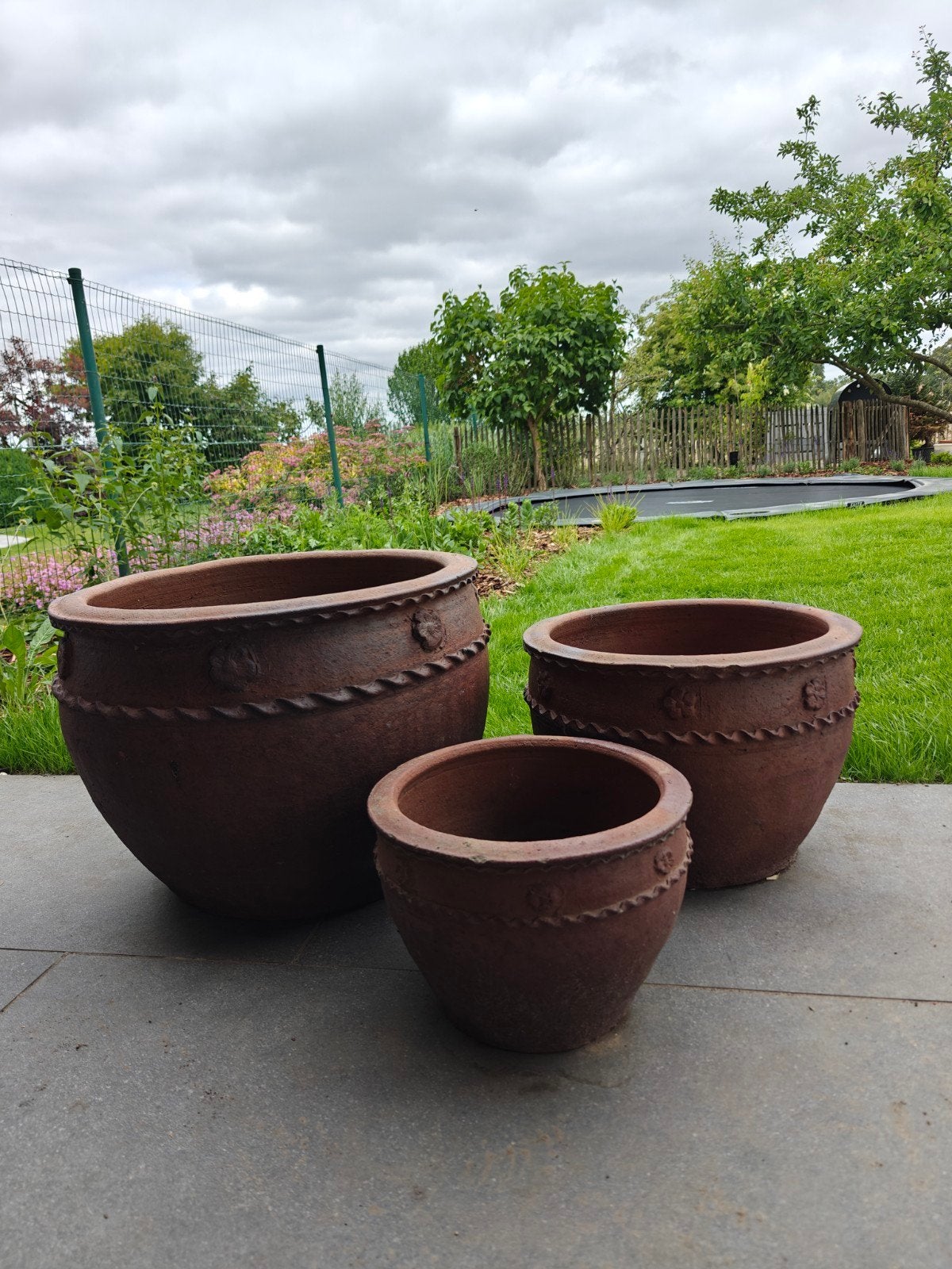 Set van 3 keramieken potten, Tuin en Terras, Ophalen, Terracotta, Tuin