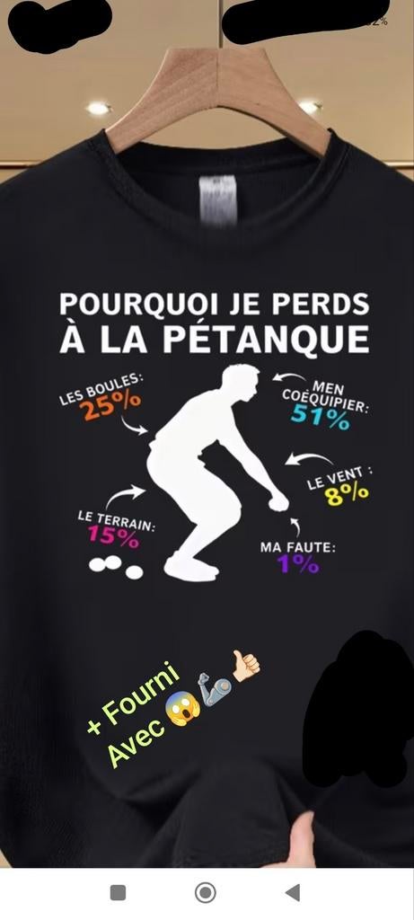 Petanque T-shirt, maat XL, nieuw, nooit gedragen, Zwart, Ophalen, Pétanque, Maat 56/58 (XL)