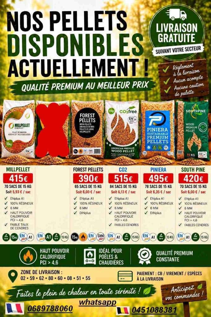 Palettes de Pellets en 70 sacs. Paiement à la livraison, 6 m³ ou plus, Envoi, Autres essences de bois, Bûches