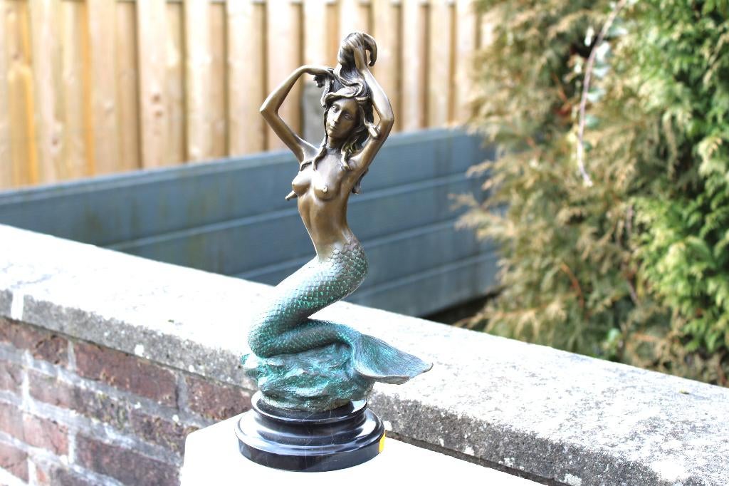 een bronzen zeemeermin op een gesigneerde sokkel, MASSART..., Antiek en Kunst, Ophalen of Verzenden, Brons