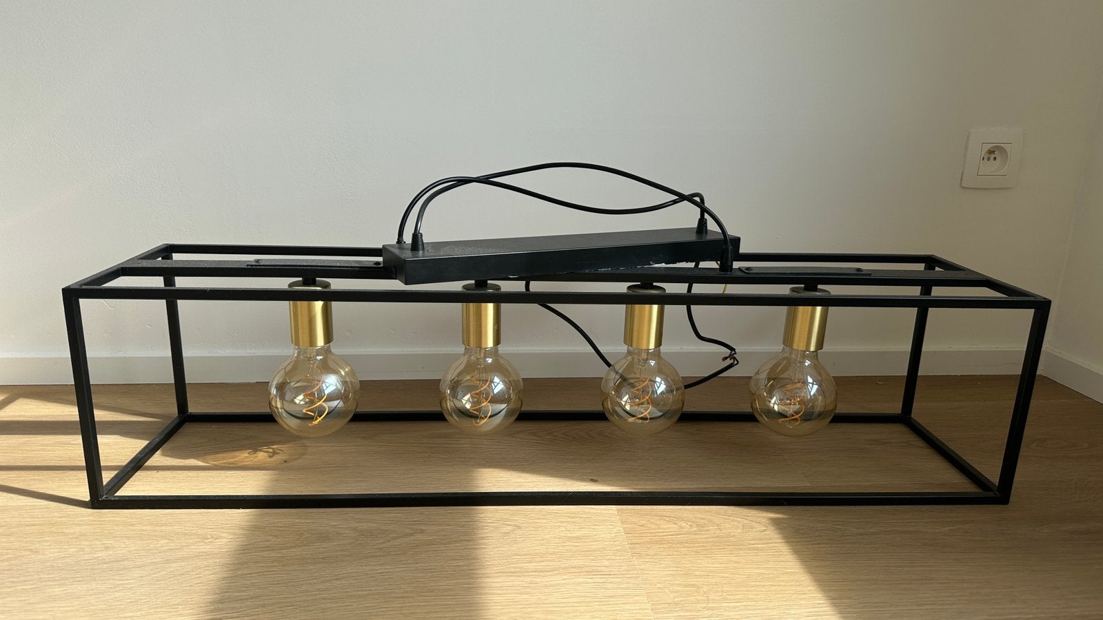 Hanglamp 4 lampen zwart goud industriele stijl, Ophalen, Gebruikt, Metaal