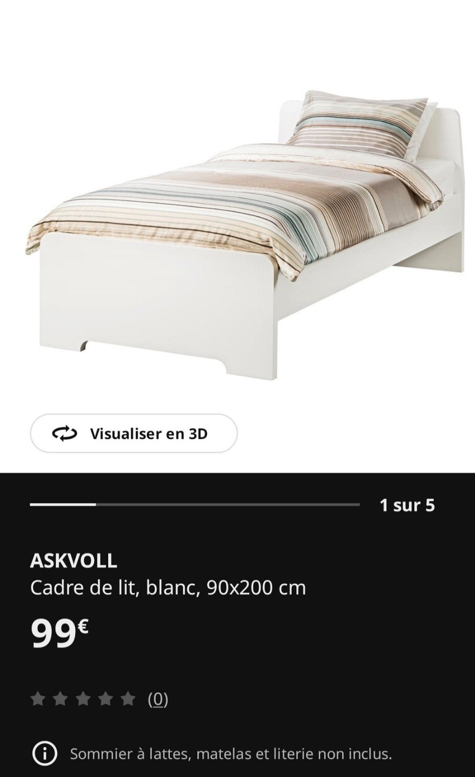 Lit 1 place + sommier, 90 cm, Une personne, Enlèvement, Utilisé