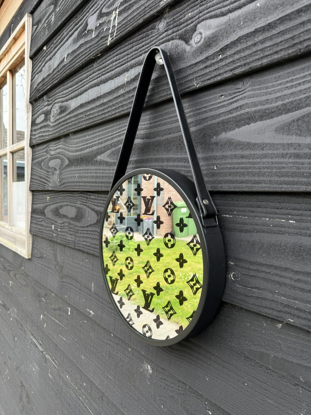 Spiegel met designer print, Huis en Inrichting, Woonaccessoires | Spiegels, Ophalen of Verzenden, Zo goed als nieuw