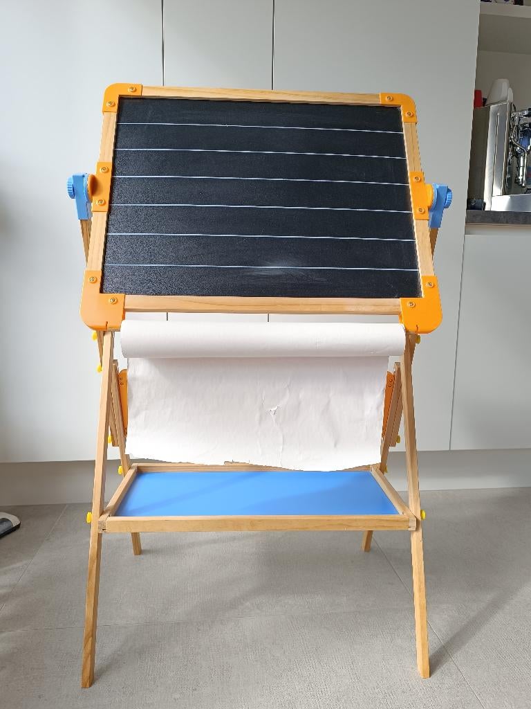 Dubbelzijdig schoolbord in hout, Ophalen, Gebruikt, Krijtbord