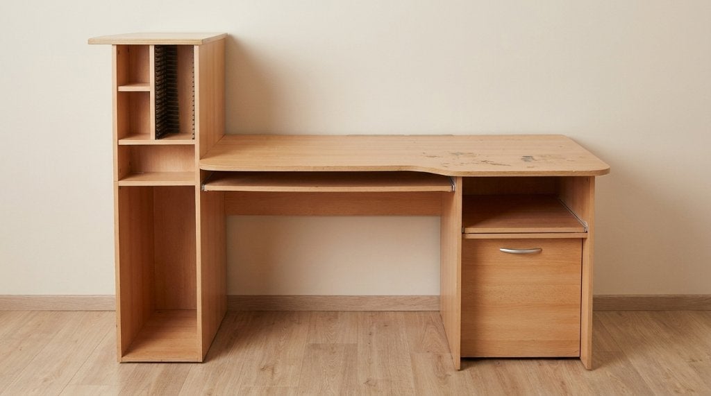 Bureau d'ordinateur en bois clair avec tour de rangement, Maison & Meubles, Bureaux, Utilisé, Bureau d'ordinateur, Enlèvement