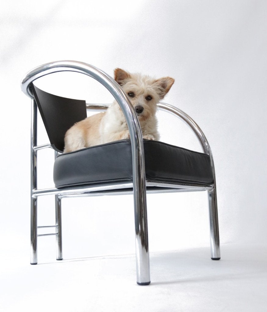 Italiaanse design fauteuil jaren 80, chroom en zwart leer, Ophalen
