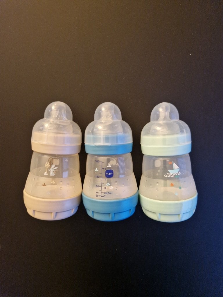 Voedingsflessen Mam 3 stuks klein model 160ml, Kinderen en Baby's, Ophalen of Verzenden, Zo goed als nieuw, Flessen- of potjesverwarmer