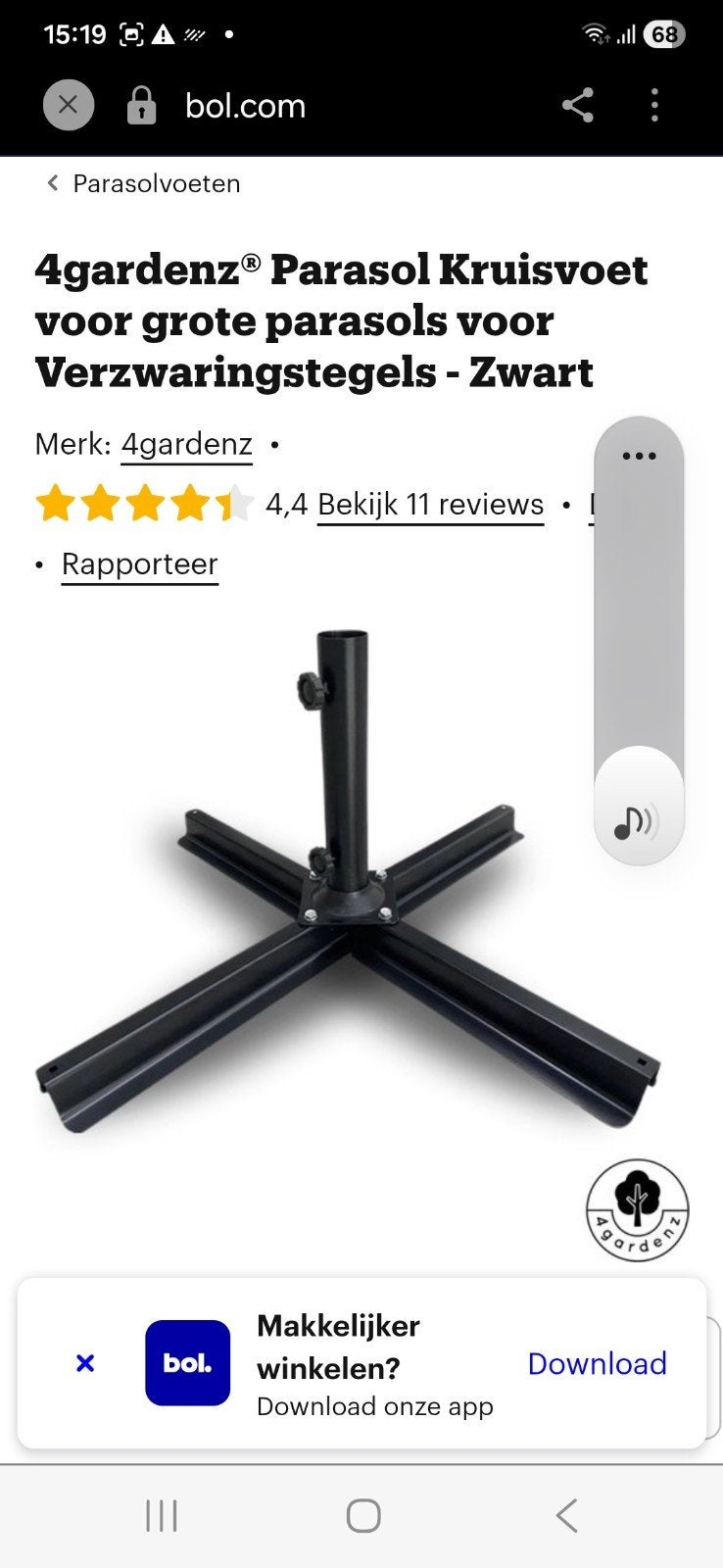 Parasol kruisvoet voor verzwarende tegels, Ophalen