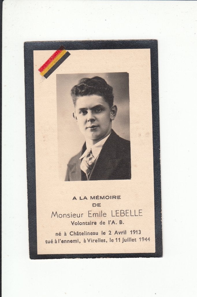 Slachtoffer WO II - Chatelineau - gedood vijand Virelles '44, Verzamelen, Bidprentjes en Rouwkaarten, Verzenden, Bidprentje