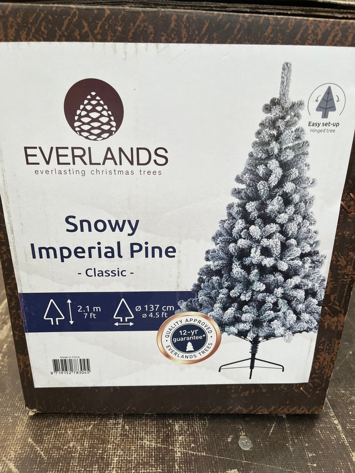 Kerstboom everlands snowy pine 210cm takken scharnieren, Ophalen, Zo goed als nieuw