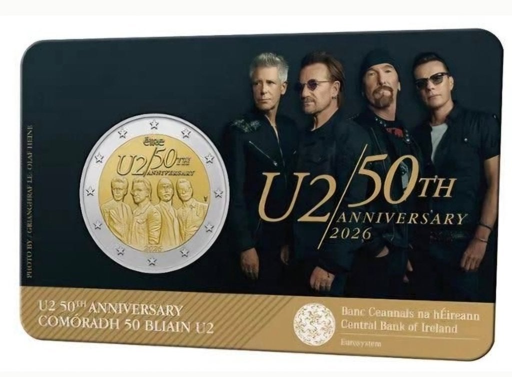 Ierland coincard 2 euro 2026 50 jaar U2, Verzenden, Ierland, 2 euro, Losse munt