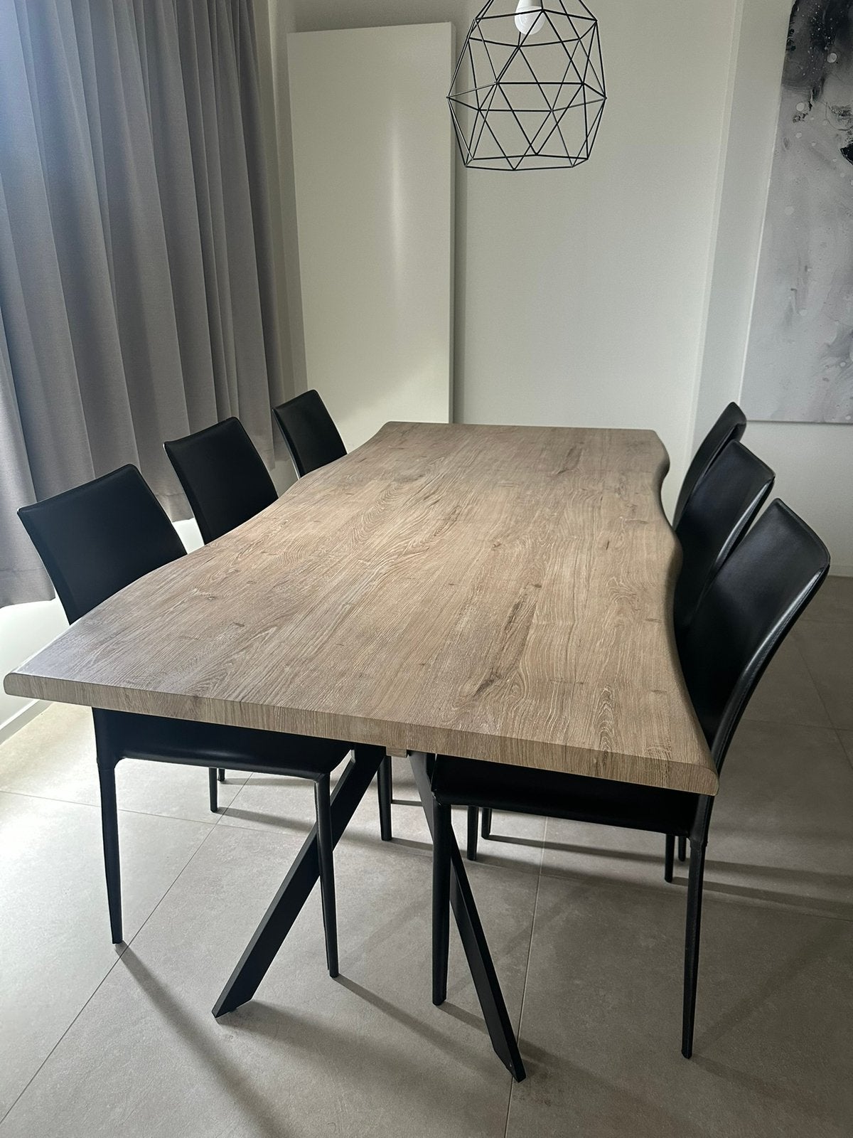 Witte Eik Fineer Live edge Tafel + Stoelen, Ophalen, 50 tot 100 cm, Zo goed als nieuw, Vijf personen of meer