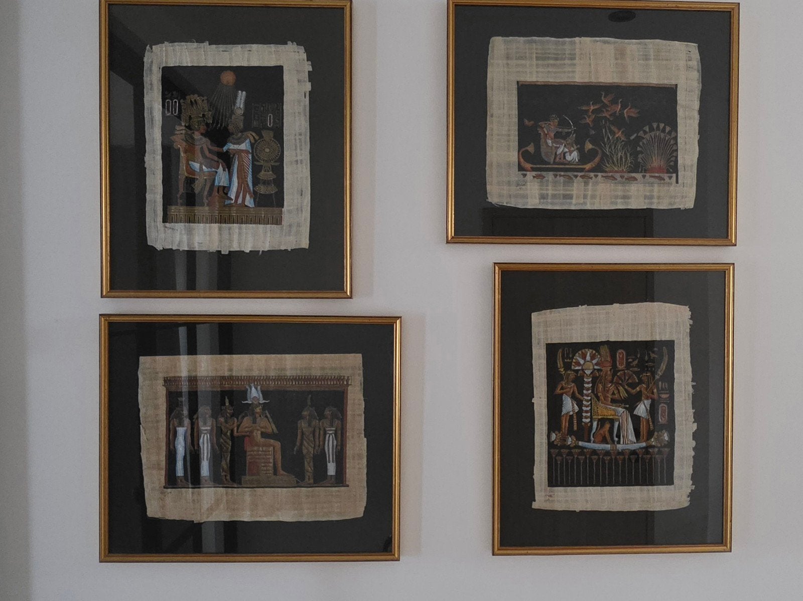 Set van 4 Egyptische papyruskunstwerken vintage, Antiek en Kunst, Antiek | Religieuze voorwerpen, Ophalen