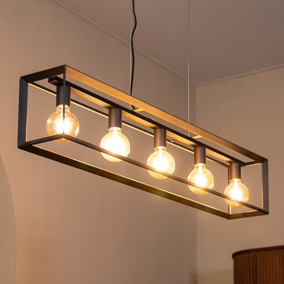 Eglo zwarte hanglamp verstelbare hoogte 5 lampen, Enlèvement, Comme neuf, Métal, E27 (grand)
