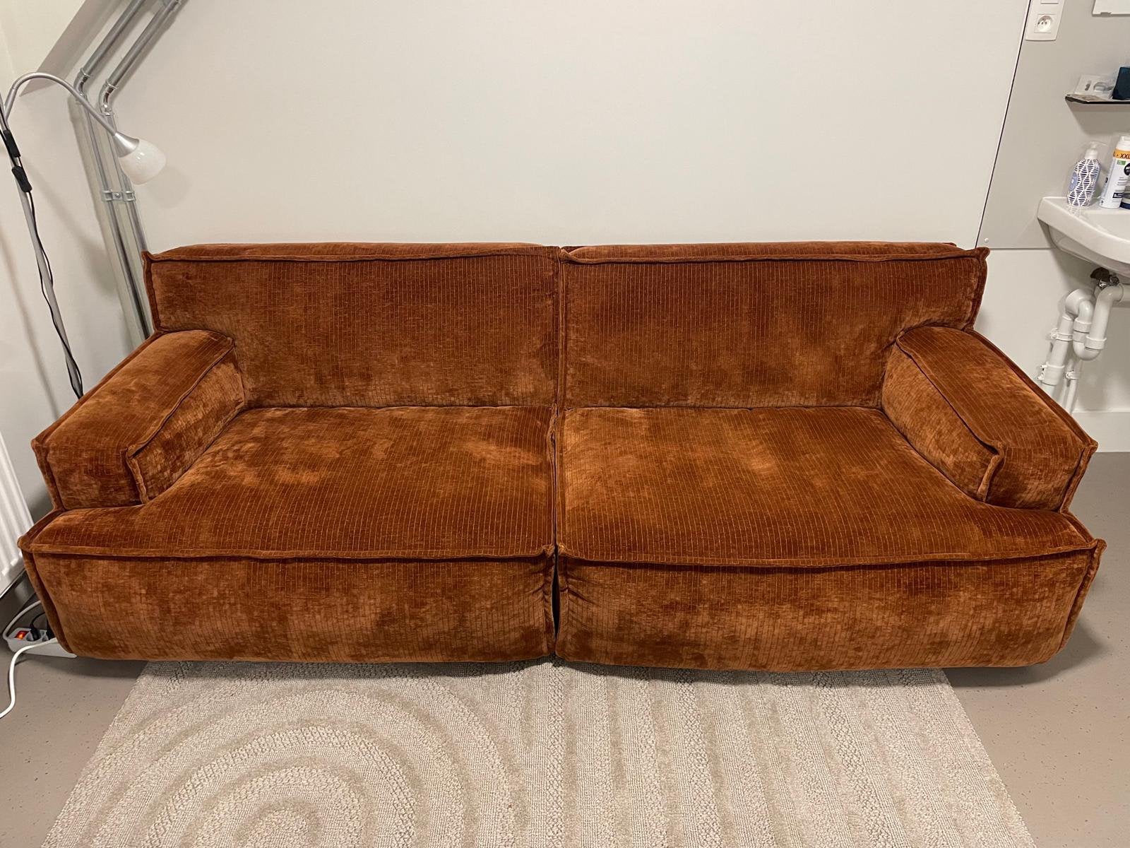 Comfortabele oranje ribfluwelen bank, 100 à 125 cm, 200 à 250 cm, Banc droit, Enlèvement