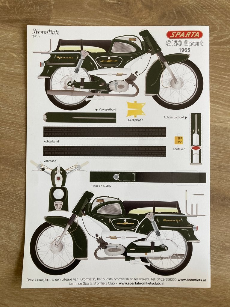 Bouwplaat Sparta G150 Sport 1965 uitgave BROMFIETS, Fietsen en Brommers, Handleidingen en Instructieboekjes, Verzenden, Nieuw