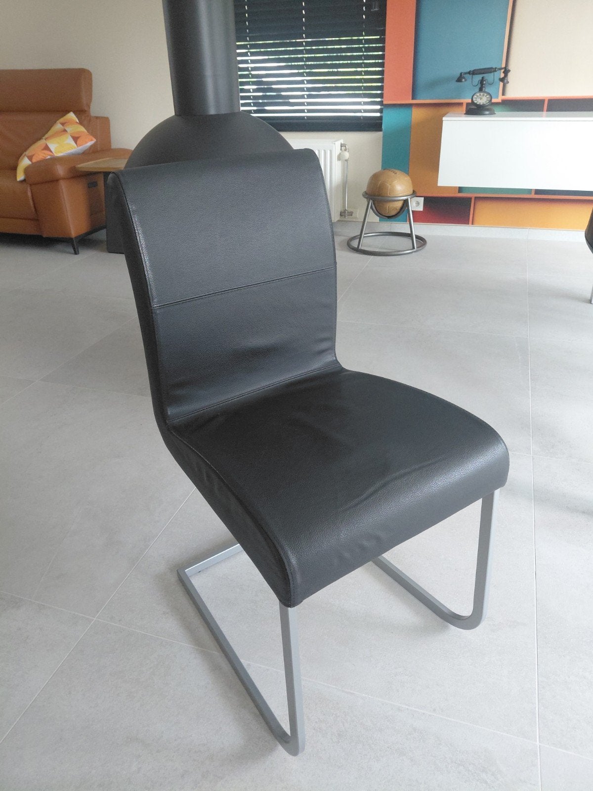 Lederen stoelen, Maison & Meubles, Chaises, Enlèvement, Comme neuf, Noir, Cuir