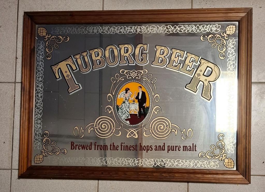Tuborg beer spiegel., Verzamelen, Ophalen, Gebruikt, Reclamebord