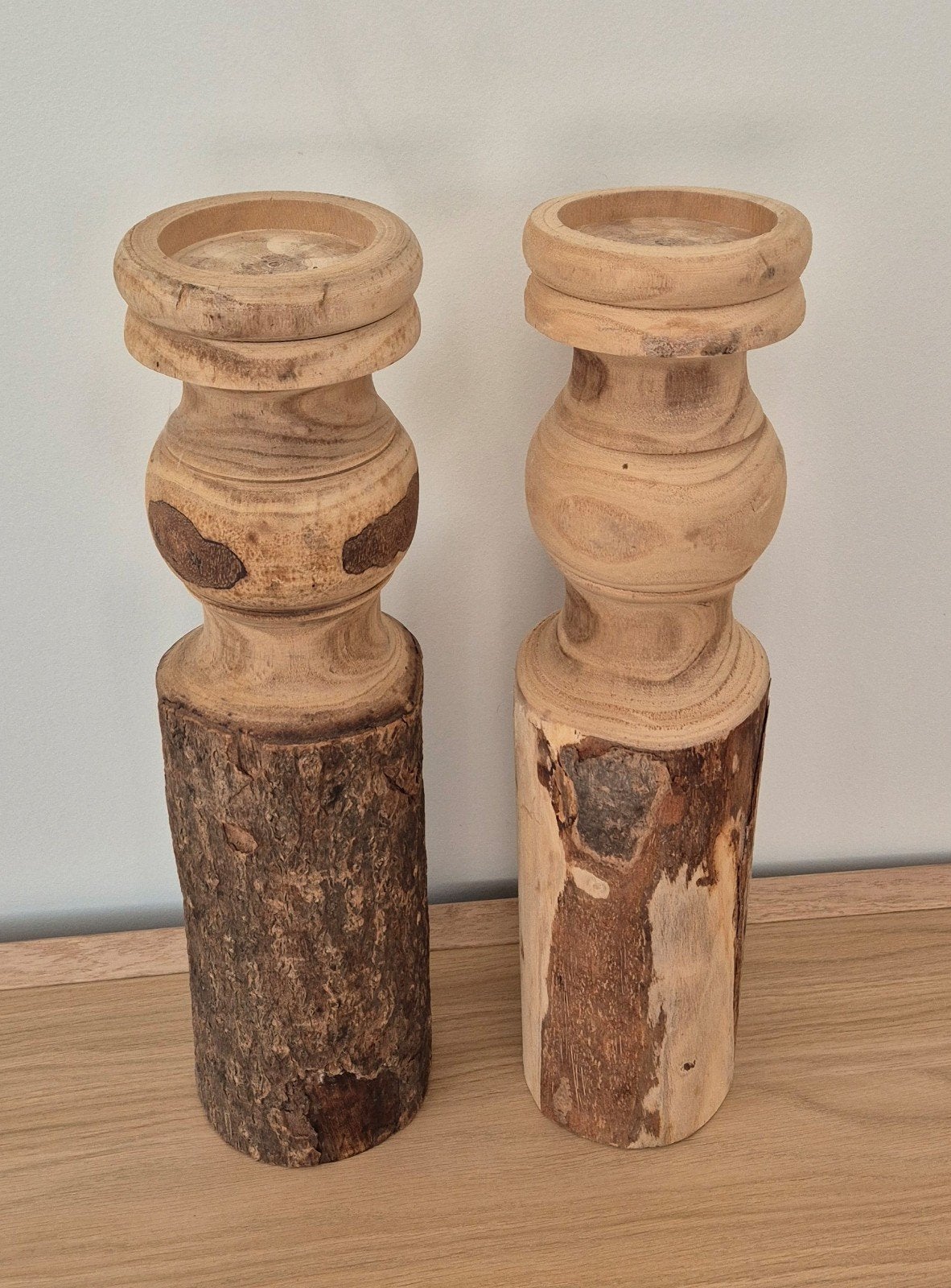 Handgedraaide houten baluster Kandelaren (Set), Ophalen