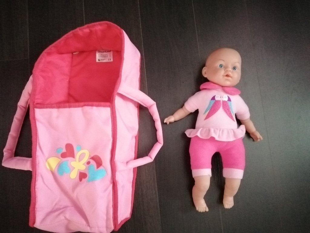 mooie draagzak + pop, Kinderen en Baby's, Speelgoed | Poppen, Ophalen of Verzenden, Zo goed als nieuw