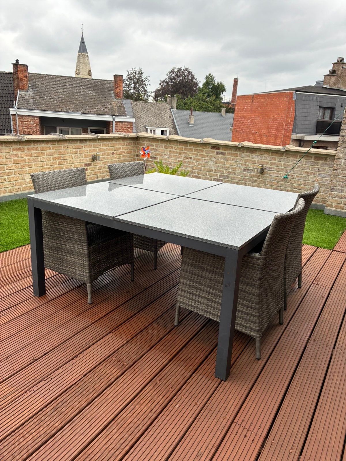 Tuin-of terrastafel + 4 stoelen, Jardin & Terrasse, Tables de jardin, Enlèvement, Utilisé, Carré, Aluminium