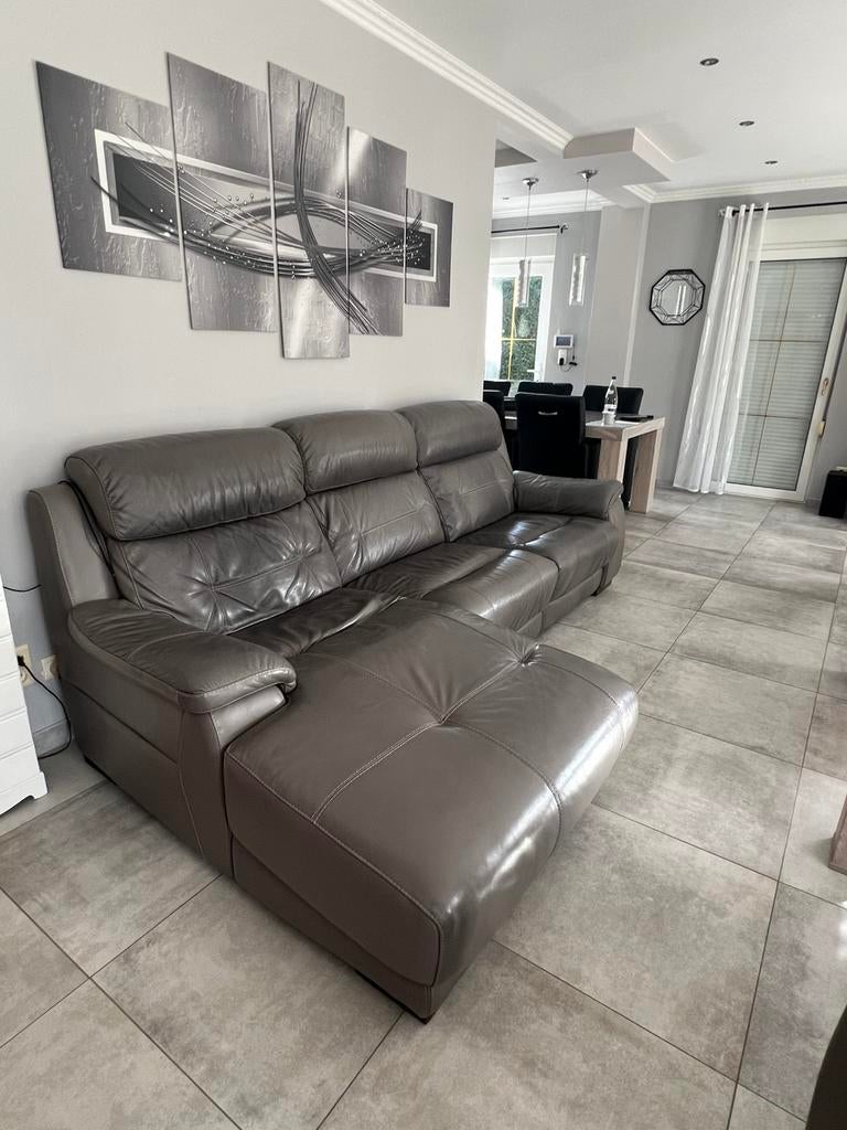 Salon en cuir , gris taupe, Enlèvement, Neuf, Trois personnes, Cuir