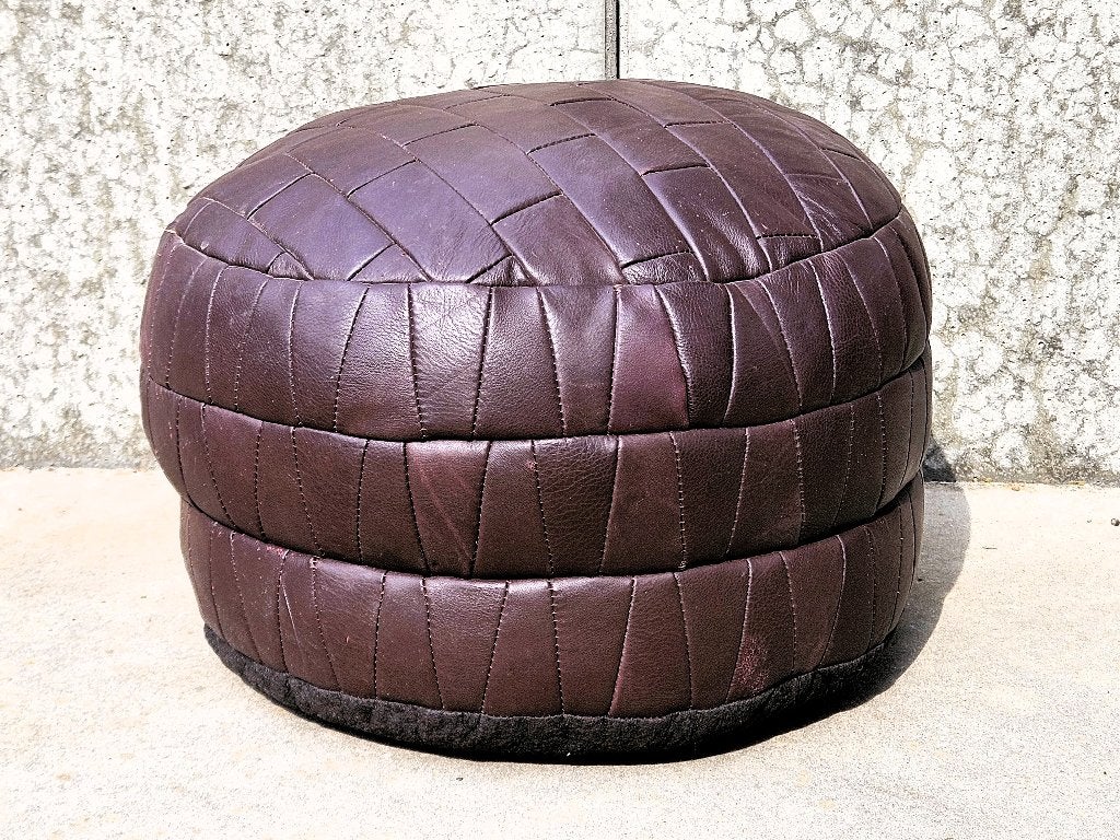 Pouf De Sede 'patchwork' vintage - simili cuir, Maison & Meubles, Enlèvement ou Envoi, Cuir