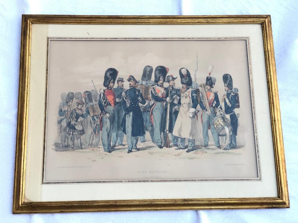 Handgekleurde lithografie - Franse Keizerlijke Garde - 19e, Ophalen of Verzenden