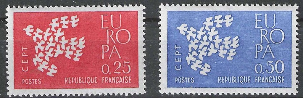 France 1961 - Yvert 1309-1310 - Timbres d'Europe (PF), Envoi, Non oblitéré