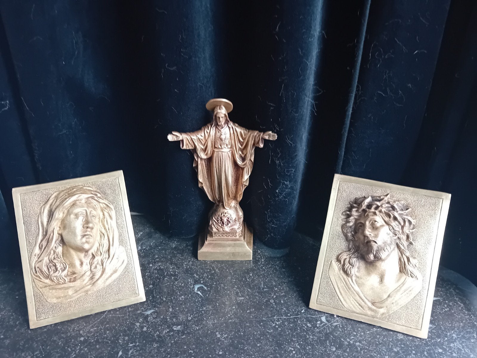 Trio Art Religieux Ancien Laiton Massif / Bronze, Enlèvement ou Envoi