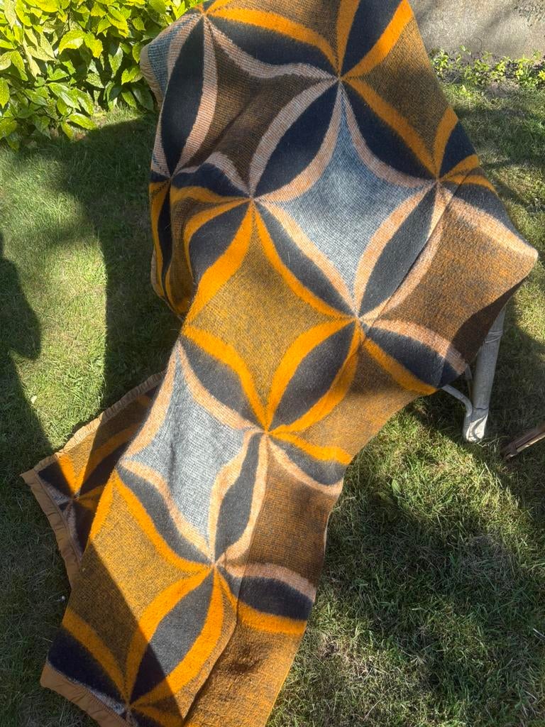 Vintage deken wol geometrische print, Huis en Inrichting, Ophalen of Verzenden