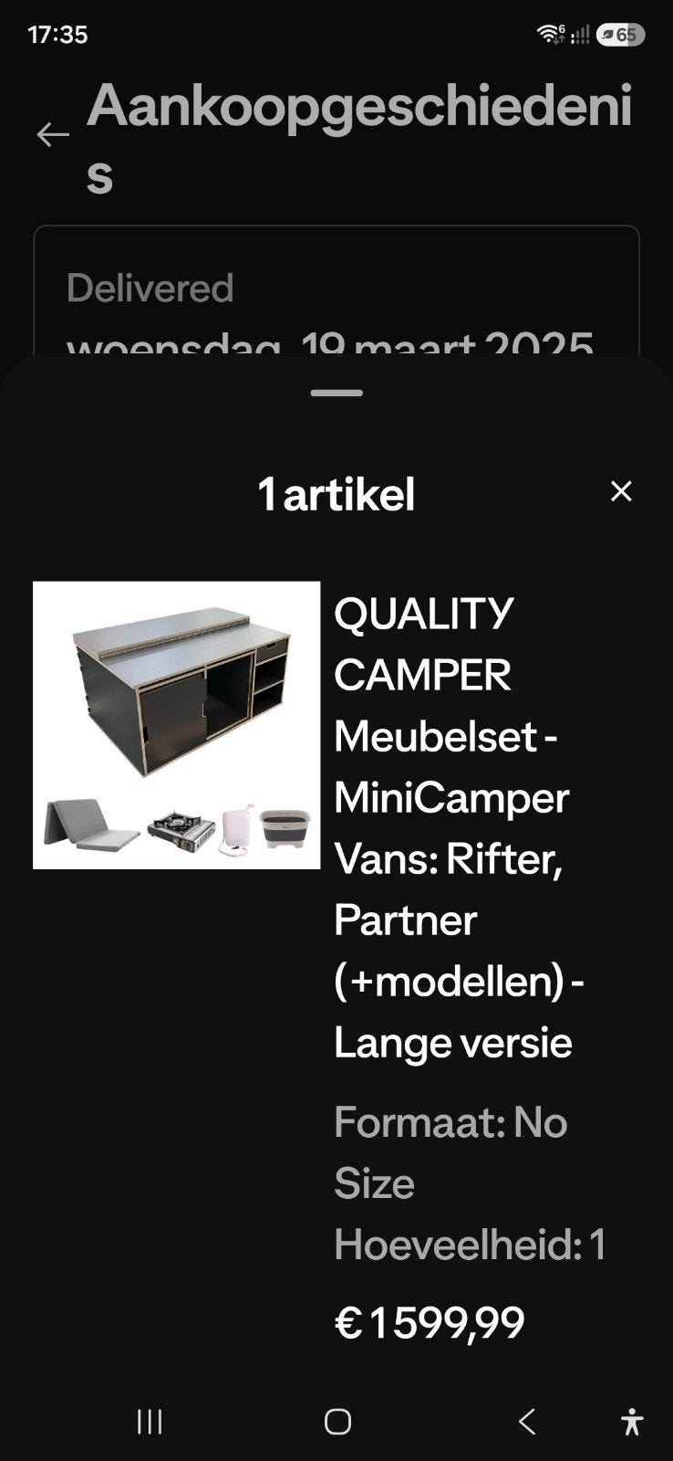 Campermeubel, open plooibaar tot bed, Ophalen