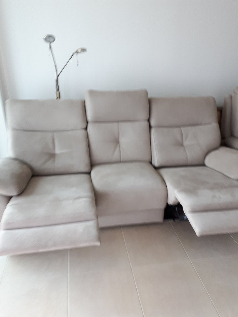 Salon microvezel : 3-zit met 2 relaxen + 2 éénzitten, Huis en Inrichting, Ophalen, Zo goed als nieuw