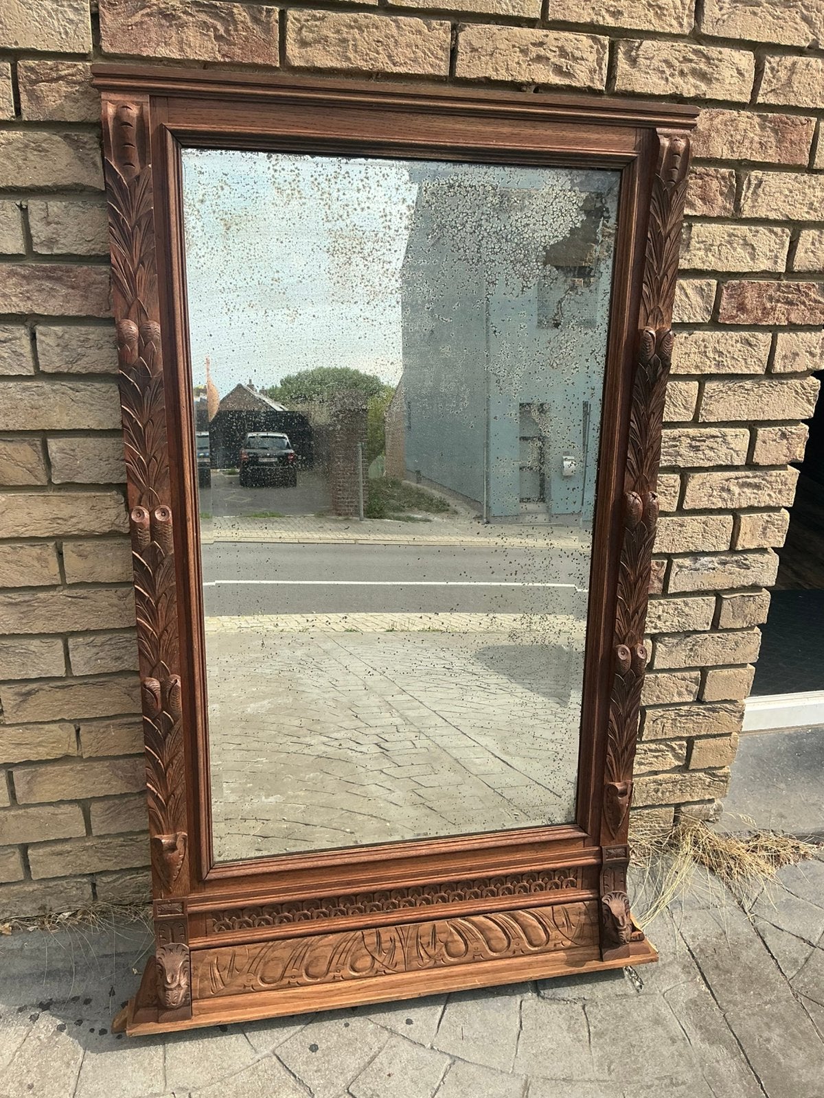Miroir néo-gothique unique du XIXe siècle, Antiquités & Art, Enlèvement, Rectangulaire, 50 à 100 cm, 100 à 150 cm