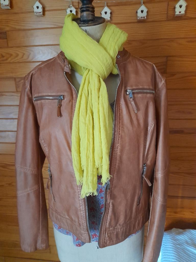 Lederen damesvestje cognac, Taille 42/44 (L), Rino en Pelle, Comme neuf, Brun