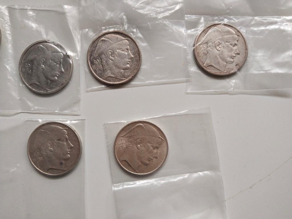 5 x 50 frank Prins Charles/Mercurius Zilver, Postzegels en Munten, Munten | België, Verzenden, Zilver, Losse munt, Zilver