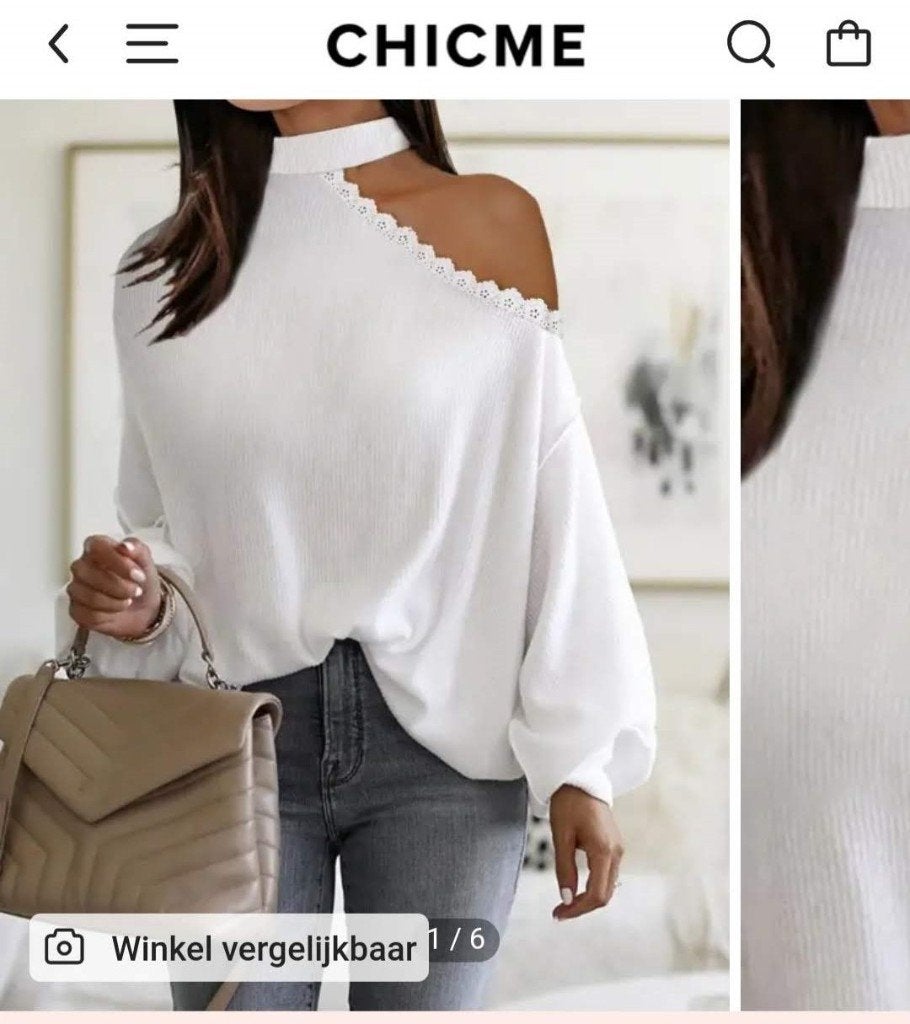Chicme, blouse wit met V-detail en open schouder, XL, NIEUW, Kleding | Dames, Ophalen of Verzenden, Nieuw, Maat 46/48 (XL) of groter