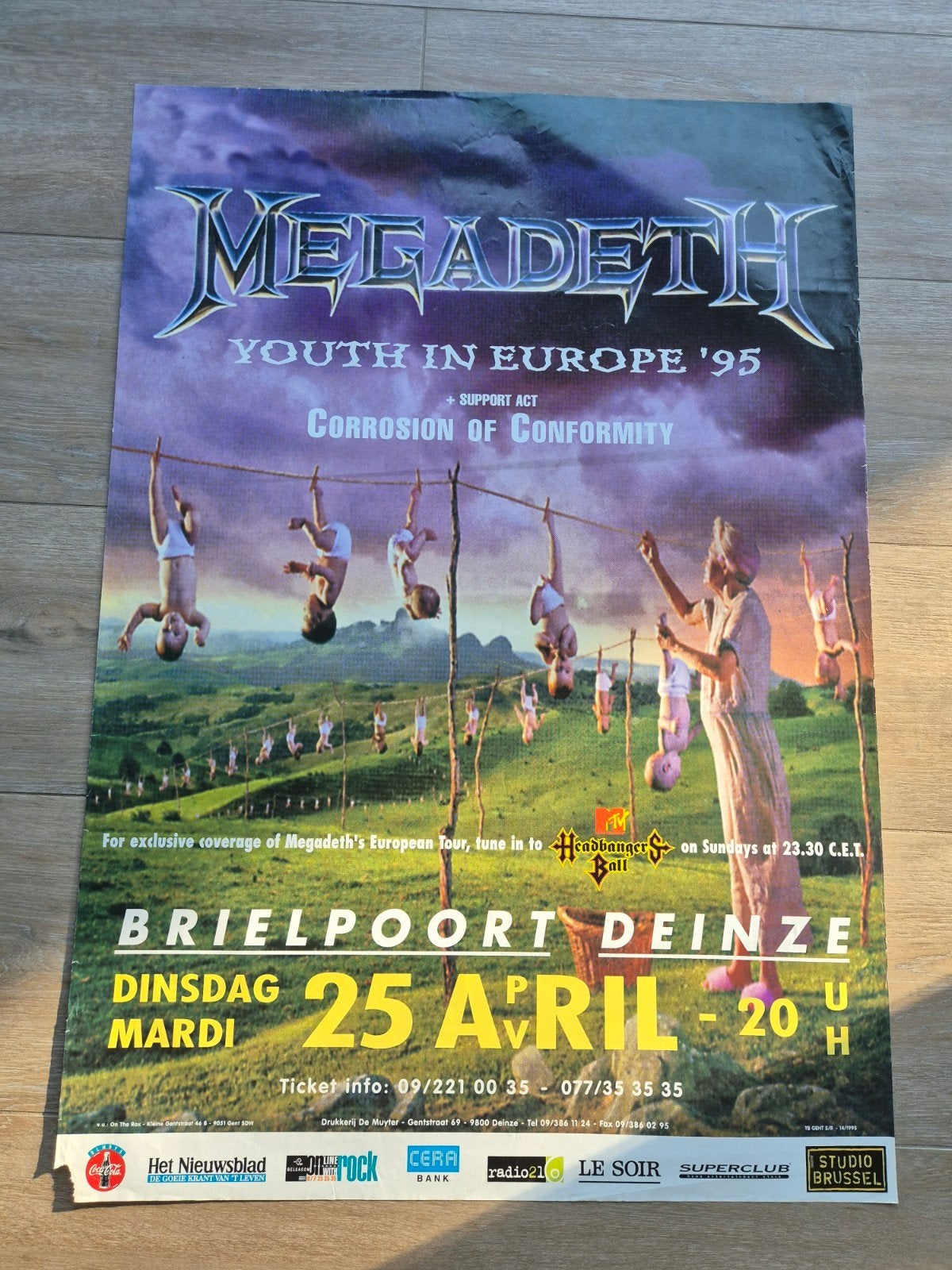concert poster Megadeth 1995 Brielpoort Deinze, Ophalen of Verzenden, Zo goed als nieuw, Muziek