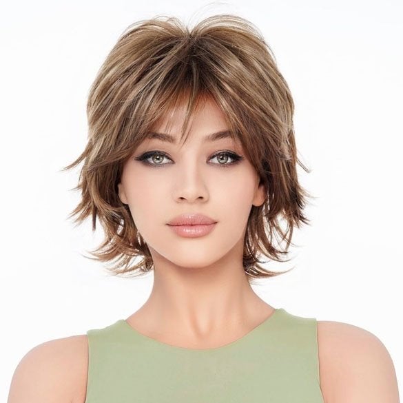 Moderne pruik kort haar met plukjes kleur 12TT26, Verzenden, Nieuw