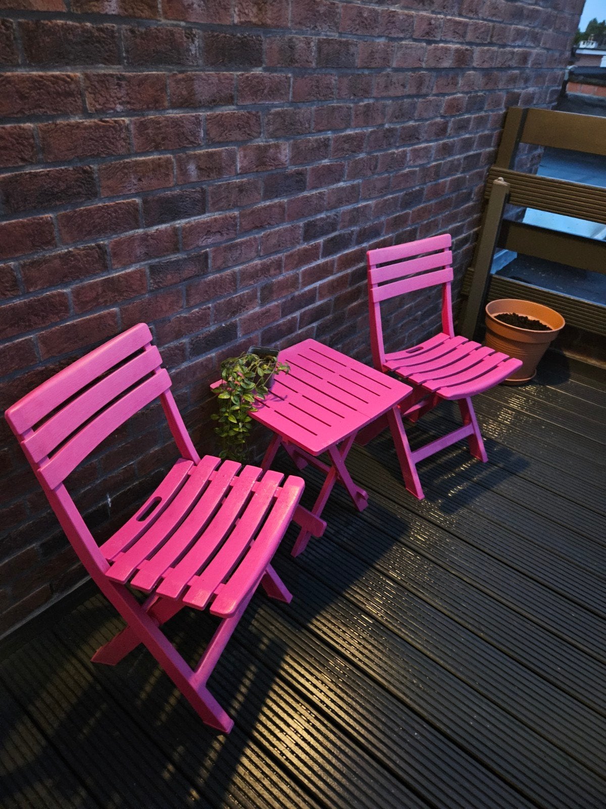 2 inklapbare terras stoelen en tafeltje flua roze, Jardin & Terrasse, Enlèvement, Pliant
