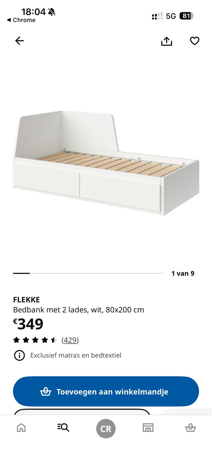 Ikea Flekke bedbank wit 80x200->160x200, Enlèvement, Utilisé, 200 cm, Deux personnes