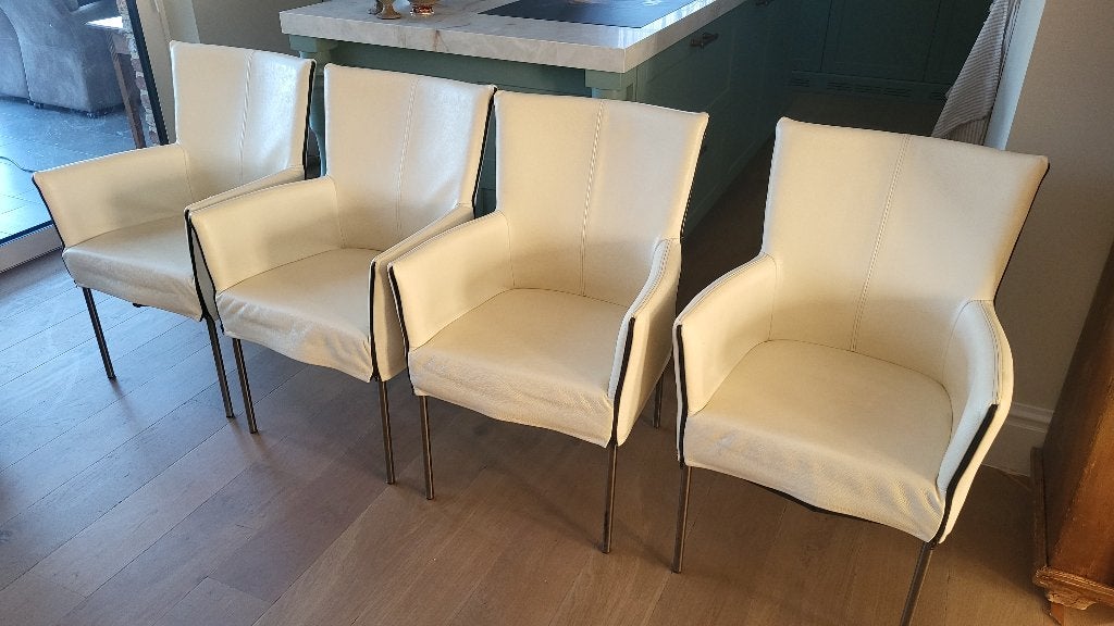 4 leren stoelen, Maison & Meubles, Chaises, Enlèvement, Blanc, Cuir, Quatre