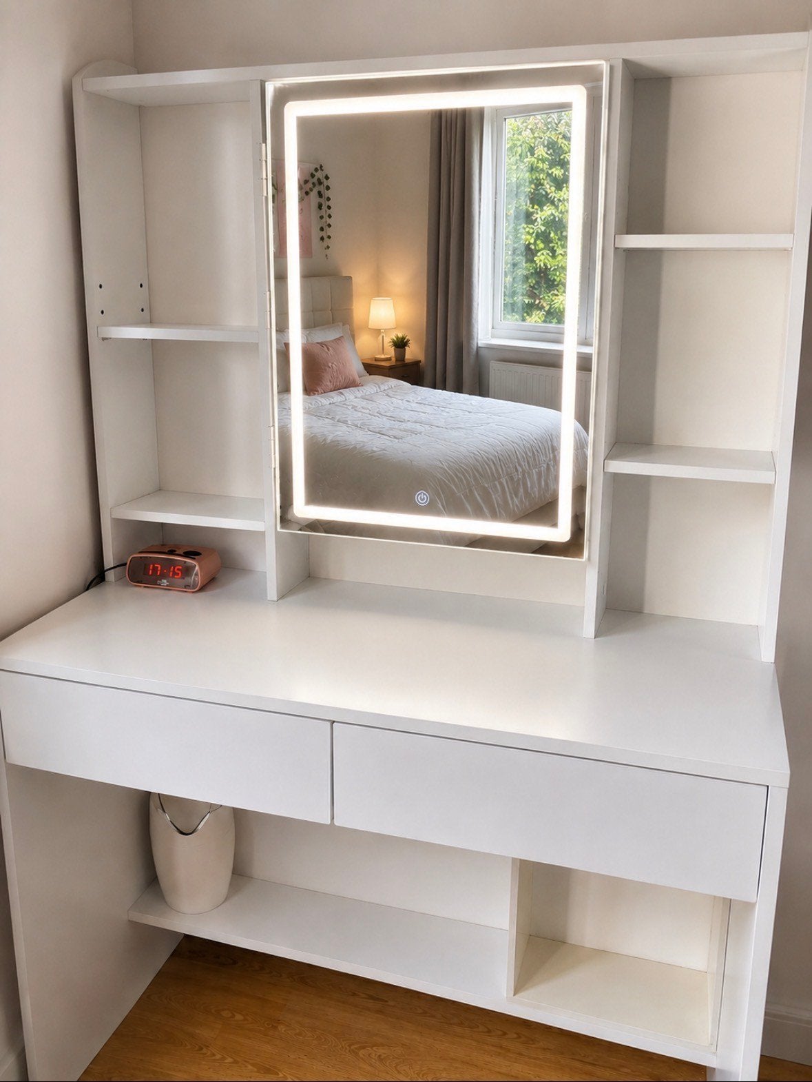 Make-up tafel - als nieuw - wit - led verlichting - spiegel, Comme neuf, Enlèvement, 50 à 100 cm, 100 à 150 cm