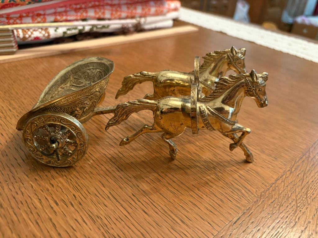 Decoratief koperen paarden met kar, Ophalen of Verzenden