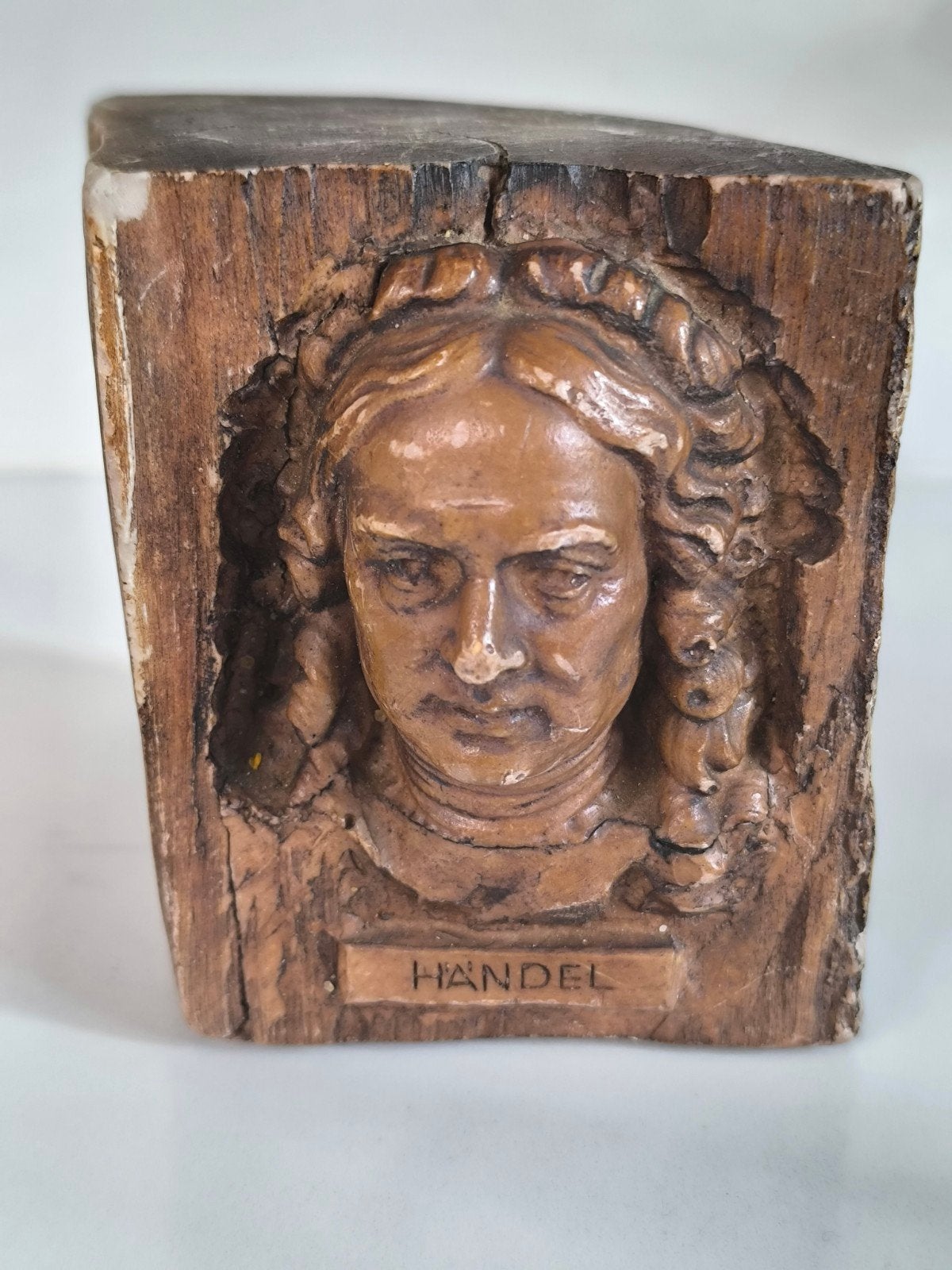 Reliëfportret Händel, boekensteun, Antiek en Kunst, Ophalen of Verzenden, Gips