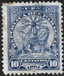 1 Postzegel Paraguay 1908 Wapenschild, Postzegels en Munten, Postzegels | Amerika, Ophalen of Verzenden, Gestempeld, Zuid-Amerika