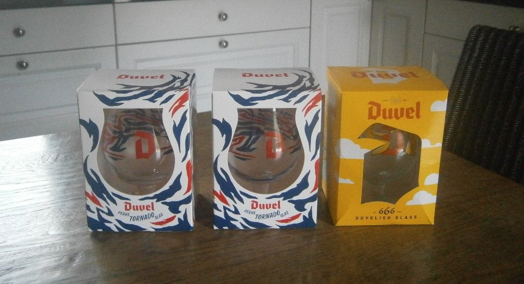 2 Duvel glazen tornado + Duvel glas 6,66, Collections, Marques de bière, Enlèvement ou Envoi, Neuf, Verre ou Verres, Duvel