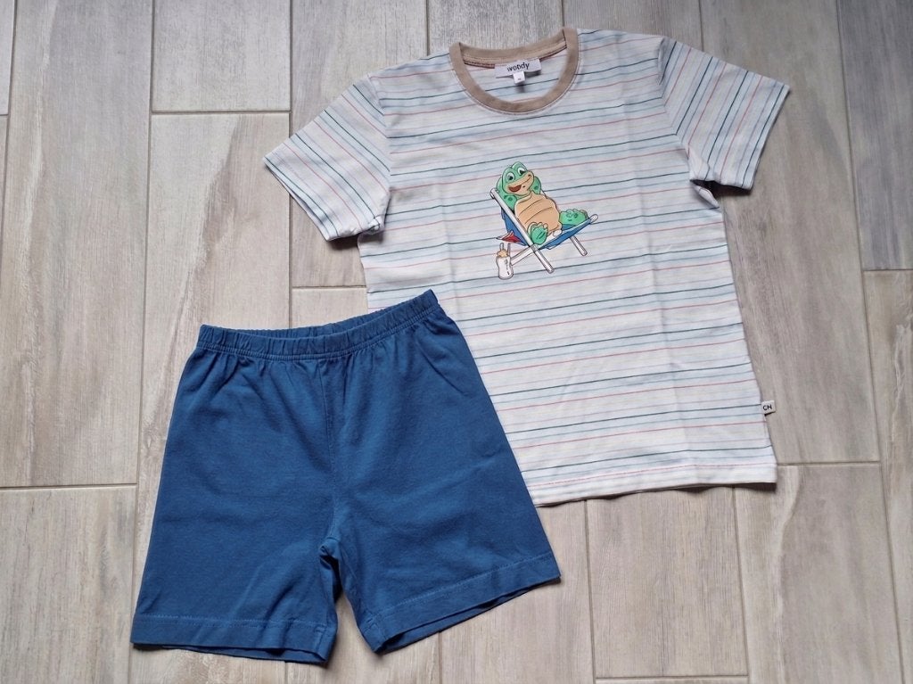 ★ M128 - Woody zomerpyjama thema schildpad, Kinderen en Baby's, Kinderkleding | Maat 128, Zo goed als nieuw, Jongen, Nacht- of Onderkleding